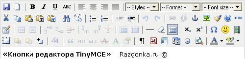 Кнопки редактора TinyMCE